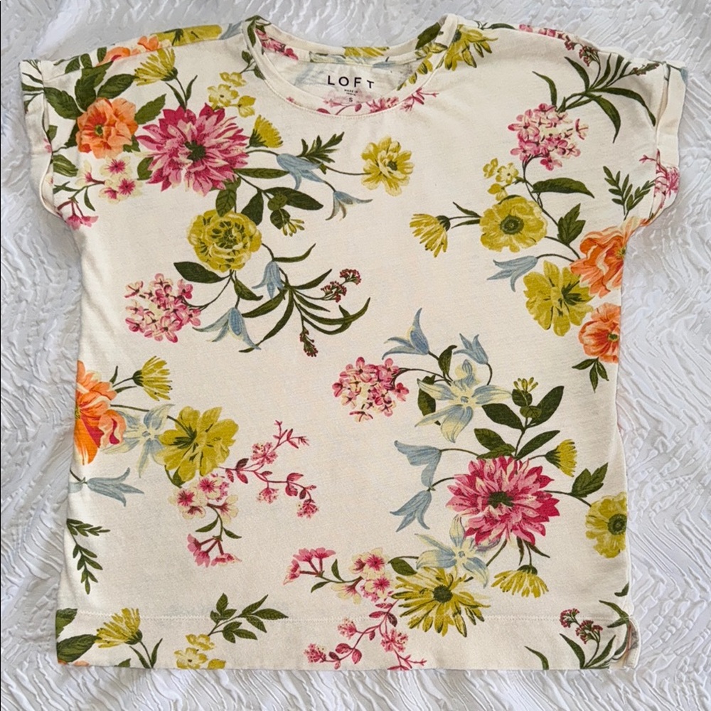LOFT Floral Crew Neck Sweater - Multicolor